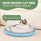 Cat Beds for Indoor Cats, Round Dog Bed for Small Dogs, Puppy, Kitten -Soft Plush Washable Cat Bed Calming with Protective Shield (Blue，21 Inches)