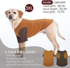 2 Pack Dog Shirt for Large Dogs XXL - Lightweight Breathable Cotton Tees, Freedom of Movement Prevents Overheating Clothes for Border Collie, Pitbull, Boxer, Hiking, Play, Casual Wear, Brown