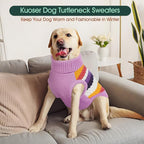 Kuoser Dog Sweater, XL Dog Sweaters for Large Dogs Pet Cable Knitted Pullover Warm Clothes, Turtleneck Classic Knitwear Soft Thick Puppy Xmas Holiday Outfit Cold Weather Thermal Wear, Purple XL