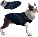 Queenmore Dog Jackets for Large Dogs,Dog Coat with Harness Built in,Waterproof Dogs Coats with Zipper On Back,Warm Fleece Lining Cold Weather Pet Coats with Furry Collar for Labrador,NavyBlue,XL