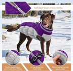 Winter Dog Coat,Large Dog Jacket,Waterproof Pet Jacket with Back Zipper,Pet Coat with Harness Built in,Warm Dogs Coat with Fleece Lined, Snow Jacket Clothes French Bulldog Shiba Inu,Purple,L