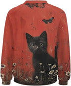 Long Sleeve Shirts for Women Cat Oil Painting Shirt 3D Graphic Sweatshirts Fall Pullover Crewneck Vintage Boho Tops