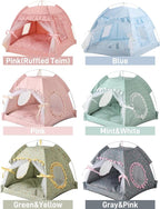 Cat Bed Tents Dog House Indoor Outdoor Lace Mesh Breathable Windows Door Curtains Removable Portable Nest Teepe House (Medium,Pink(Flower))