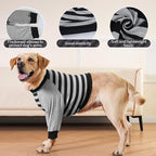FUAMEY Dog Recovery Sleeve with Elbow Protector,Dogs Shirt Stop Licking Joints,Pet Long Sleeve Suit Protecting Dog's Front Leg Arm Wounds Cover Skin Conditions Black Stripes S