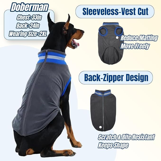 Winter Classic Warmth Dog Fleece Vest Sweater, Soft Sweaters for Small Dogs with Back-Zipper, Turtleneck Puppy Vests Sweatshirt, Pet Coat Clothes with Reflective Strip for Chihuahua, Yorkie(Gray, XS)