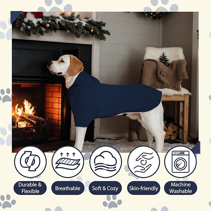 Basic Dog Hoodie, Soft Pet Hoodie Sweater with Leash Hole and Pocket, Cotton Puppy Sweatshirt Fashion Outfit for Small Medium Large Dogs- Navy Blue (Medium)