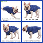 PetWarm Reversible Dog Cold Weather Coats, Waterproof Dog Puffer Vest, Vest for Dogs with Hook-and-Loop Strap, Windproof Outdoor Coat for Winter Walks and Snowy Days, Blue, 2XL