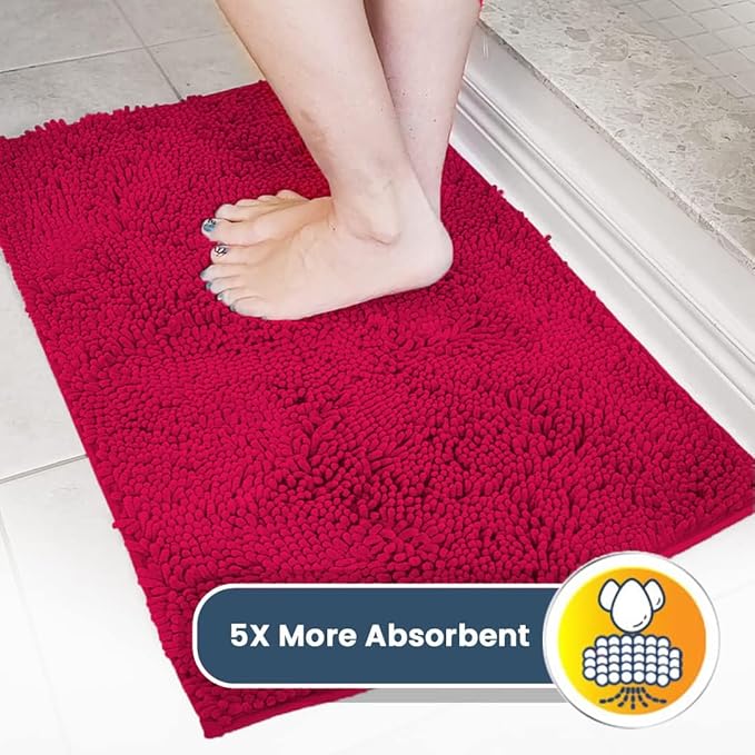 Muddy Mat® AS-SEEN-ON-TV Highly Absorbent Microfiber Door Mat and Pet Rug, Non Slip Thick Washable Area and Bath Mat Soft Chenille for Kitchen Bathroom Bedroom Indoor and Outdoor - Maroon 24" x 72"