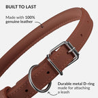 CollarDirect Rolled Leather Dog Collar, Soft Padded Round Puppy Collar, Handmade Genuine Leather Collar Dog Small Large Cat Collars 13 Colors (6-7 Inch, Cinnamon Smooth)