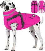 Dogcheer Dog Coat with Harness, Waterproof Dog Jacket Christmas Pet Winter Coat with Pockets, Reflective Doggy Turtleneck Fleece Jacket for Small Medium Large Dogs - Pink, 2XL
