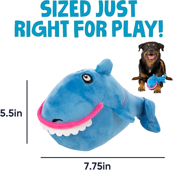 goDog Action Plush Shark Animated Squeaky Dog Toy with Chew Guard Technology, Durable Fabric and Wiggling Tail & Squeaker for Active Play, Blue, One Size