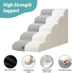 Extra Wide Dog Stairs 19.7" Width, Large Pet Step for Small Medium Dog, Puppy or Cat, Ramp for High Bed or Car, High Density Foam Ladder, Stable, 5 Step, 19.7x33x22.4 inch, White Black