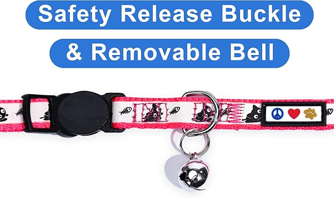 Pawtitas Pet Glow In The Dark Cat Collar with Safety Buckle and Bell Pink Lucky