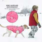 FUAMEY Dog Coat for Large Dogs,Waterproof Dog Winter Jacket with Harness Built in Puppy Cold Weather Coats Reflective Pet Vest with Zipper Warm Fleece Dogs Snowsuit Windproof Rose Plaid XL