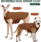 Kuoser Reversible Dog Coat – Warm Fleece & Quilted Waterproof Dog Jacket, Double-Sided Cold Weather Dogs Winter Coat with Harness Hole, Windproof Pet Snow Vest for Small Medium Large Dogs, Brown XS