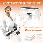 BRIOPAWS Outdoor-Cat-House-Insulated | Feral-Cat-Shelter for Winter | Weatherproof | Large Wooden Pet House for Multiple Cats | Foldable Ladder | Acrylic Side Window | White