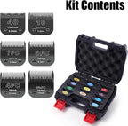 6 Packs Detachable Dog Grooming Steel Blades with Blade case Holder,Compatible with Andis,Oster A5,Wahl KM-10 Series,Cutting Length 1/100" to 1/2"(10+40+7FC+5FC+4FC+3-3/4FC-black)