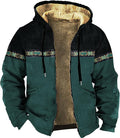 Men's Western Aztec Jackets Hooded Cowboy Hoodie Warm Full Zip Ethnic Vintage Long Sleeve Coat Fall Winter Tops