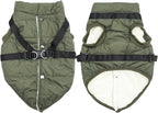 Dog Jacket with Harness,Fleece Lined Warm Puppy Coat for Winter,Soft Windproof Large Dog Vest,Green XXL