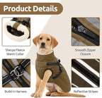 Dog Winter Coat with Harness Built in Warm Puffer Dog Jackets for Small Medium Large Dogs Windproof Waterproof Outfit with Plush Lining and Reflective Stripes (Brown, 2XL)
