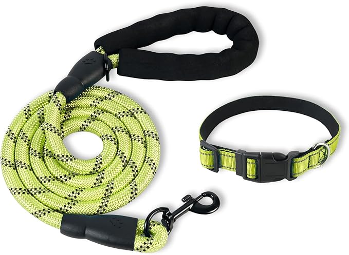 Nylon Dog Leash for Medium Large Dogs, 5-FTReflective Heavy Duty Leash with Comfortable Handle & Poop Bag Dispenser Ring, 1/2 Inch Wide, Secure Reinforcement for Walking (Green, M)