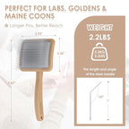 Large Dog Slicker Brush & Comb Set with Leather Sleeves - Long Pin Deshedding Brush for Golden Retrievers, Poodles, Doodles & Thick Coats, Wood Handle Pet Grooming Kit for Dogs, Cats. Natural