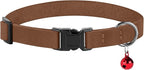 Breakaway Cat Collar Leather with Removable Bell - 13 Colors Available - Soft Adjustable Girl Boy Safety Lightweight Pet Kitten Collars Pink Brown Blue Green Red Orange Black (Cognac)