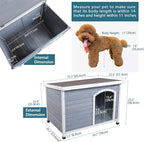 Petsfit Large Dog House, Wooden Outdoor Dog Kennel w/Hinged Roof, Weatherproof Dog Houses for Small Dogs Outside w/Adjustable Foot Pads, 33.7" L X 22.6" W X 23" H, Grey