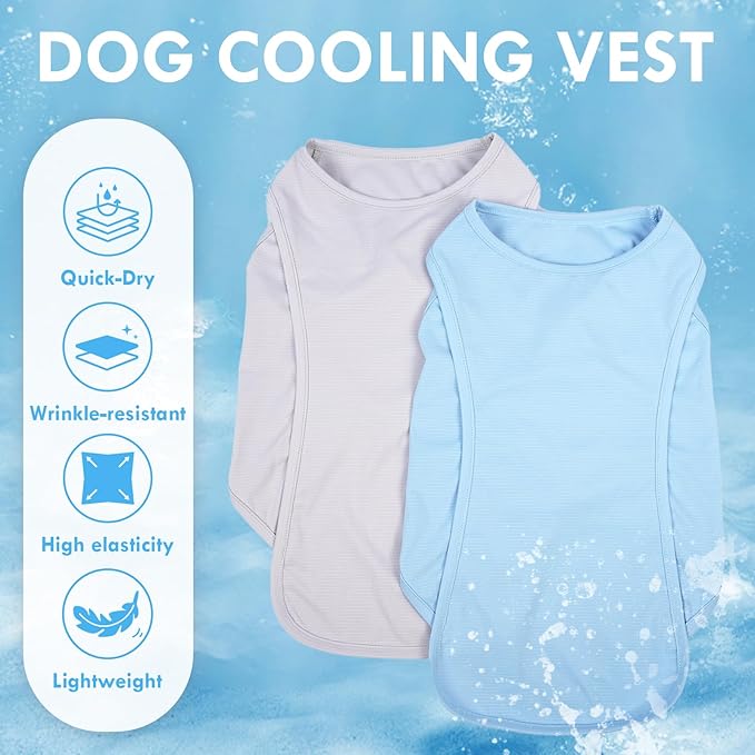 2 Pack Dog Shirt, Quick Dry Cooling T-Shirt for Summer Hot Day, Lightweight Sun Protection Dog Clothes for Boy Girl Easy to Put on, Blue+Grey, XL
