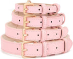 WHIPPY Leather Dog Collar for Small Medium Large Dog Adjustable Soft Breathable Leather Padded Puppy Collar with Alloy Buckle Heavy Duty Waterproof Classic Dog Pet Collar,Pink,S