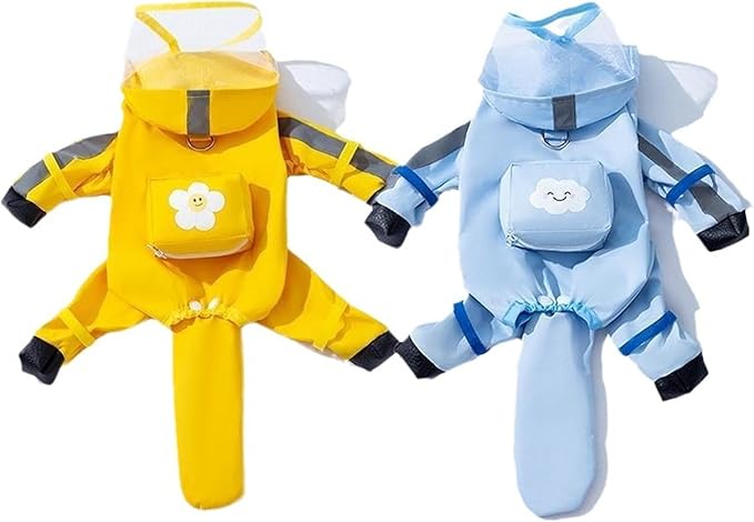 Small Dog Raincoat with Legs, Ideal for Teddy Bears, Waterproof Full Coverage with Mini Backpack, Reflective Hoodie and Detachable Tail (Yellow, XX-Large(Suggest Weight 16.6-22lb))