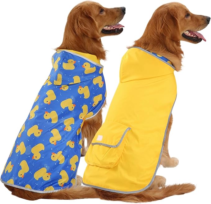 HDE Reversible Dog Raincoat Hooded Slicker Poncho Rain Coat Jacket for Small Medium Large Dogs Ducks Yellow - XXL