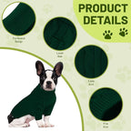 Small Dog Thermal Pullover Sweater, Classic Turtleneck Cable Knitwear Dog Clothes for Cold Weather Warm Pet Clothes for Chihuahua, Bulldog, Dachshund, Pug Green Small