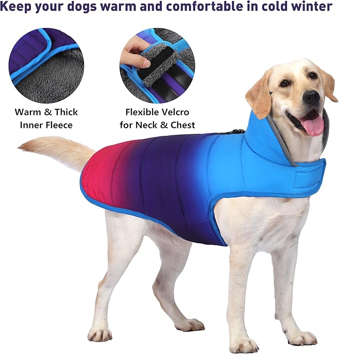 Dog Winter Coat, Waterproof Dog Jacket with Leash Hole, Reflective Adjustable Pet Snow Vest, Warm Fleece Sweater for Small Medium Large Dogs - Gradient Blue, XS