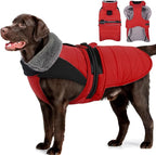 MIGOHI Snowproof Dog Coat - Thick Fleece Dog Jacket with Adjustable Collar, Keep Warm Winter Coat for Medium Dogs Cold Weather Walking Playing,Australian Shepherd,XL,RedBlack