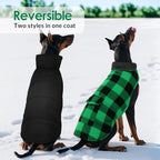 ASENKU Dog Winter Coat, Fleece Doggie Jacket Plaid Reversible Vest Waterproof Windproof Cold Weather Clothes for Small Medium Large Dogs (XS, Green)