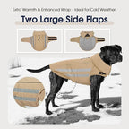 IECOii 4XL Dog Jacket Waterproof Winter - Warm Fleece Lining Jackets for Dogs, Reflective & Adjustable Snow Coat, Mashine Washable, Khaki, Sizes XXXXL