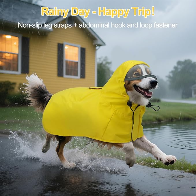 DENTRUN Heavy Duty Dog Raincoat with Hood for German Shepherd, Alaskan Malamute – All-Weather Protection for Hiking, Hunting, Stormy Days – Reinforced Seams, XXXL