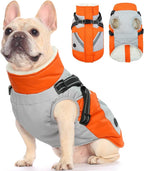 FUAMEY Dog Winter Jackets for Medium Dogs,Dog Coat with Harness Built in,Waterproof Dogs Snowsuits Warm Pet Jacket Zip Up Fleece Cold Weather Coats Reflective Puppy Vest with Pocket Orange M