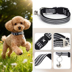 Reflective Dog Collar with Bell, Hypoallergenic Adjustable Puppy Collar for Small Dogs & Cats, Soft Nylon Night Walking with Safety Reflectors (Silver S)