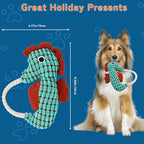 Crinkle Dog Toys Squeaky Plush No Stuffing Cute Puppy Stuffless Tough Rop Pull Toy, Fun Dog Stuffed Animals Durable Chew Set for Small Medium Large Pup (Large, Green Seahorse)