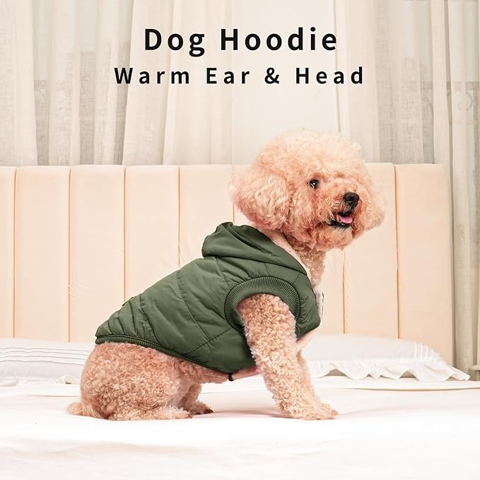 Fleece Lining Extra Warm Dog Hoodie in Winter,Small Dog Jacket Puppy Coats with Hooded Green XS
