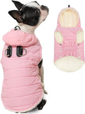 Fleece Lining Dog Hoodie with Harness Built in,Extra Warm Small Dog Jacket in Winter Puppy Coats with Drawstring Hooded,Light Pink XS