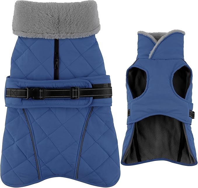 Dog Coat, Waterproof Dog Winter Jacket with Adjustable Buckle, Reflective Turtleneck Pet Snow Vest Warm Fleece Sweater for Small Medium Large Dogs - Blue, XL