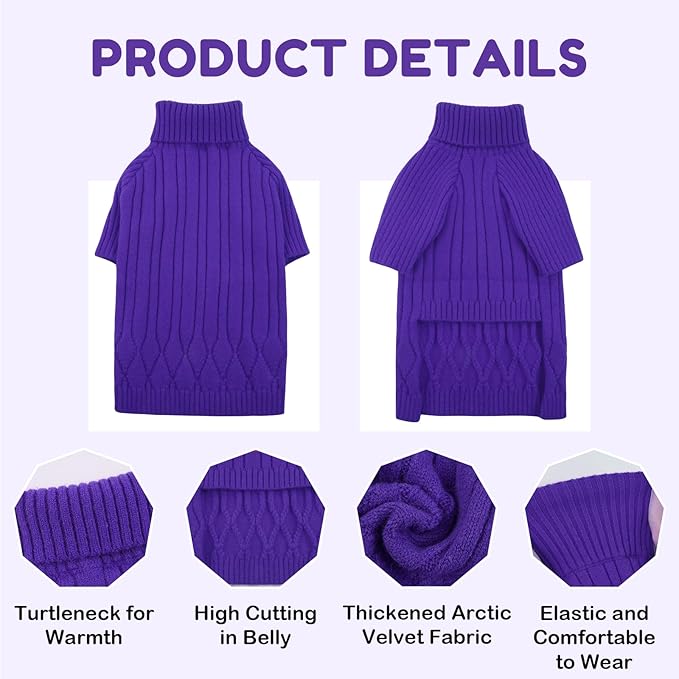 XXXL Dog Sweater for Giant Breed, Warm Winter Fall Dog Sweaters for Dog Girls Boys, Turtleneck Dog Knitwear, Doggie Christmas Sweater, Pet Sweatshirt Clothes Outfit Knit Boxer (Purple XXXL)