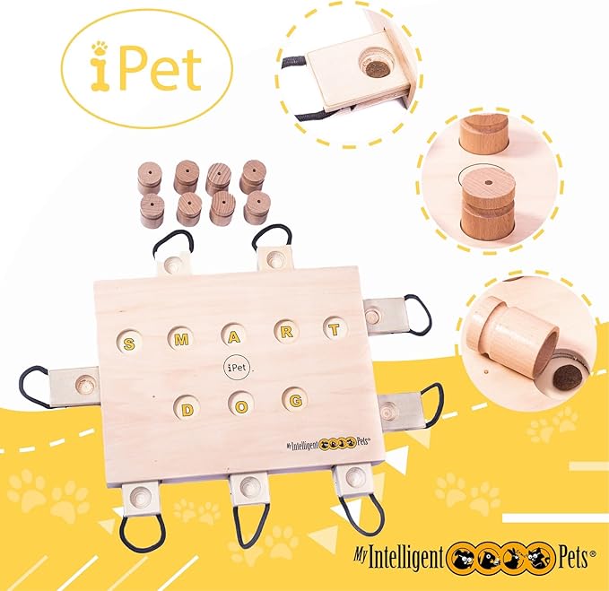 iPET-Smart Dog - Interactive Wooden Puzzle Toy, Fun and Challenging Brain Game for Smart Dogs, Mental Stimulation and Enrichment, All-Wood Design