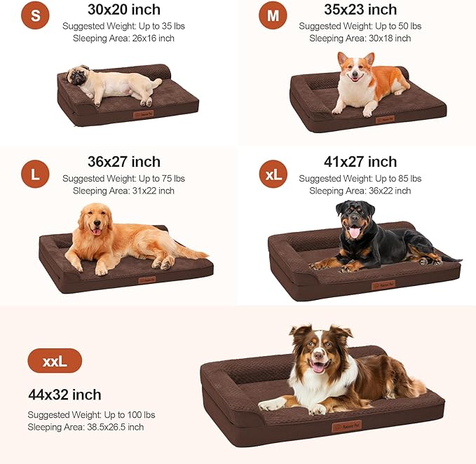 Orthopedic Dog Beds Large Sized Dog, Memory Foam Pet Bed for Large Dogs, Washable Removable Cover, Nonskid Bottom, Waterproof, 36x27x6 Inches, Brown Grey
