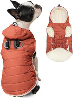 Fleece Lining Dog Hoodie with Harness Built in,Extra Warm Medium Dog Jacket in Winter Doggie Coats with Drawstring Hooded,Orange L