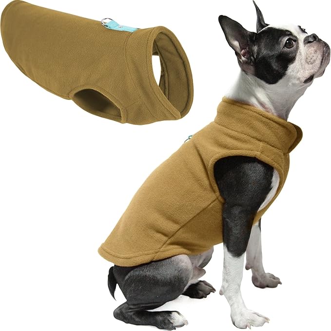 Gooby Fleece Vest Dog Sweater - Clay, Medium - Warm Pullover Fleece Dog Jacket with O-Ring Leash for Small to Medium Dogs