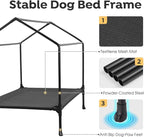 Veehoo 29" Dog House, 2-in-1 Small Dog House Outdoor Indoor Weatherproof, Outside Elevated Dog Cot Bed Dog Tent Shade, Three-Sided Breathable Mesh Windows and Sunshades, CWC2435CP